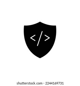 Shield icon Illustration with coding. programming editor safety. icon related to developer. Glyph icon style. suitable for apps, websites, mobile apps. Simple vector design editable