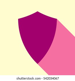 Shield icon illustration. Flirt color icon with cyclamen flat style shadow path on cream background.