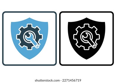 Shield icon illustration with gear and wrench. icon related to tool. Solid icon style. Simple vector design editable
