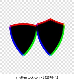 Shield icon illustration. Vector. Black icon with red-green-blue contours on transparent background.