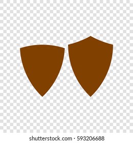 Shield icon illustration. Vector. Brown icon on transparent background.