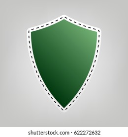 Shield icon illustration. Vector. Green icon with outline for cutting out at gray background.