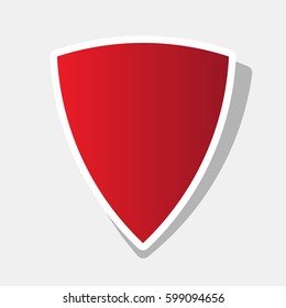 Shield icon illustration. Vector. New year reddish icon with outside stroke and gray shadow on light gray background.