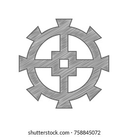 Shield icon illustration. Vector. Shaded gray icon on white background. Isolated.