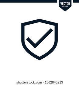 Shield icon incorporated with check mark, related to protection icon collection in outlined or line art style, editable stroke vector