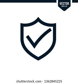 Shield icon incorporated with check mark, related to protection icon collection in outlined or line art style, editable stroke vector