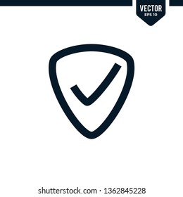 Shield icon incorporated with check mark, related to protection icon collection in outlined or line art style, editable stroke vector