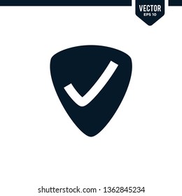 Shield icon incorporated with check mark, related to protection icon collection in glyph style, solid color vector