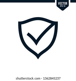 Shield icon incorporated with check mark, related to protection icon collection in outlined or line art style, editable stroke vector
