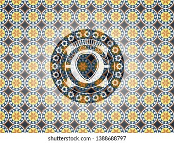 shield icon inside arabesque badge background. arabic decoration.