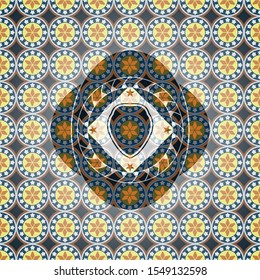 shield icon inside arabesque emblem background. arabic decoration.