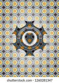 shield icon inside arabesque style emblem. arabic decoration.