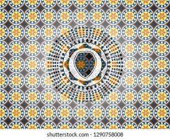 shield icon inside arabesque style emblem. arabic decoration.