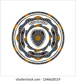 shield icon inside arabesque style emblem. arabic decoration.