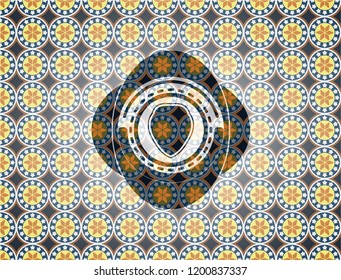 shield icon inside arabic badge. Arabesque decoration.