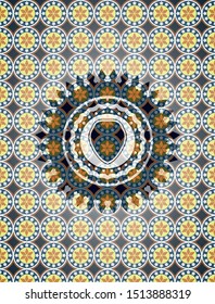 shield icon inside arabic emblem. Arabesque decoration.