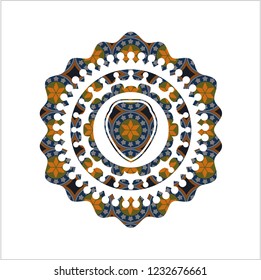 shield icon inside arabic style emblem. Arabesque decoration.