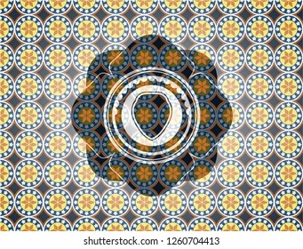 shield icon inside arabic style emblem. Arabesque decoration.