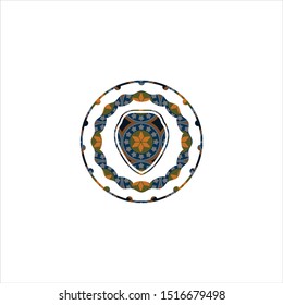 shield icon inside arabic style emblem. Arabesque decoration.