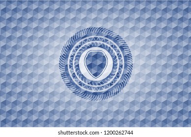 shield icon inside blue emblem or badge with abstract geometric polygonal pattern background.