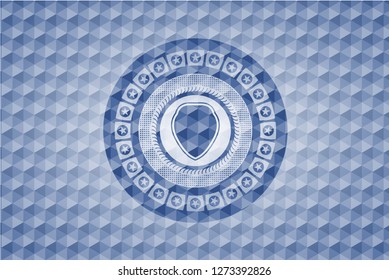 shield icon inside blue emblem with geometric pattern background.