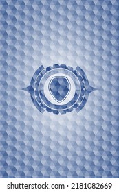 shield icon inside blue hexagon emblem. 
