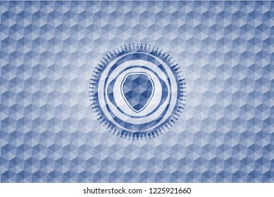 shield icon inside blue polygonal emblem.