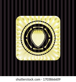 shield icon inside gold badge. 