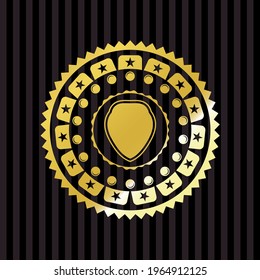 shield icon inside golden emblem or badge. 