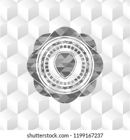 shield icon inside grey emblem. Retro with geometric cube white background