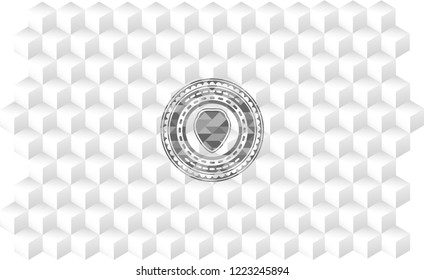 shield icon inside grey icon or emblem with geometric cube white background