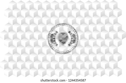 shield icon inside grey emblem. Vintage with geometric cube white background