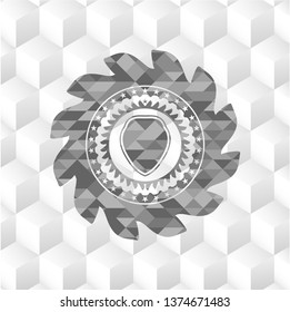 shield icon inside grey emblem. Vintage with geometric cube white background