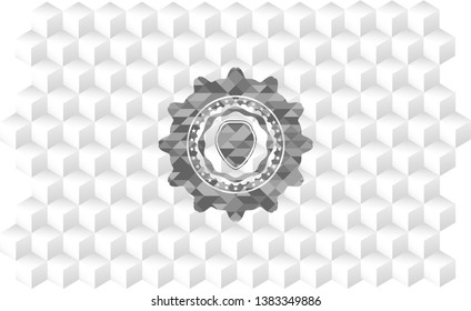 shield icon inside grey emblem. Vintage with geometric cube white background