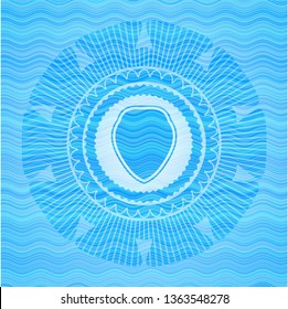 shield icon inside light blue water wave emblem background.