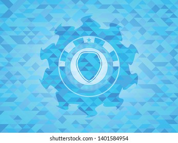 shield icon inside light blue emblem with mosaic ecological style background