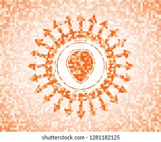 shield icon inside orange mosaic emblem