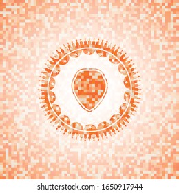 shield icon inside orange mosaic emblem with background