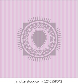 shield icon inside pink emblem. Retro