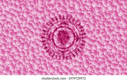 shield icon inside pink emblem with bubbles background. Vintage. Vector Illustration. Detailed. 
