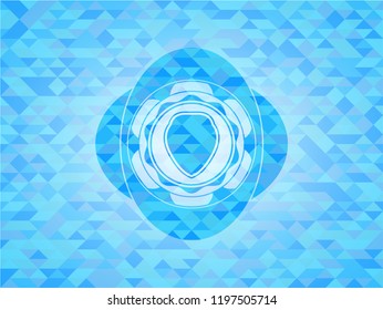 shield icon inside realistic sky blue mosaic emblem