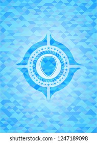 shield icon inside realistic sky blue emblem. Mosaic background