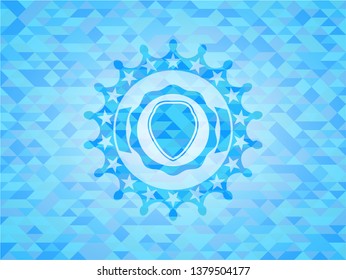 shield icon inside realistic sky blue mosaic emblem