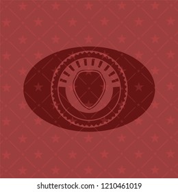 shield icon inside red emblem. Retro