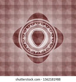 shield icon inside red emblem or badge with abstract geometric polygonal pattern background. Seamless.