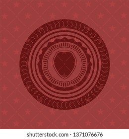 shield icon inside red emblem. Retro