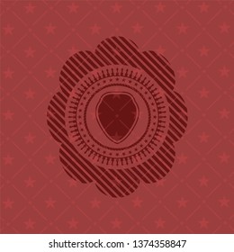 shield icon inside red emblem. Retro