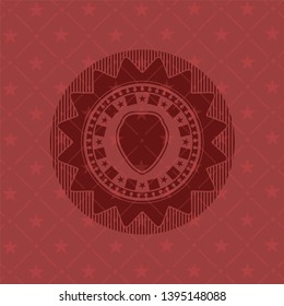 shield icon inside red emblem. Retro