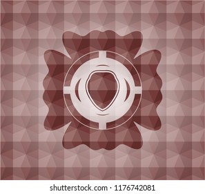 shield icon inside red seamless badge with geometric pattern background.