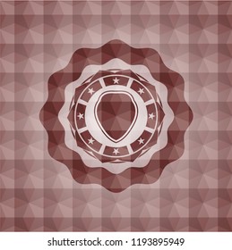 shield icon inside red seamless emblem with geometric pattern.